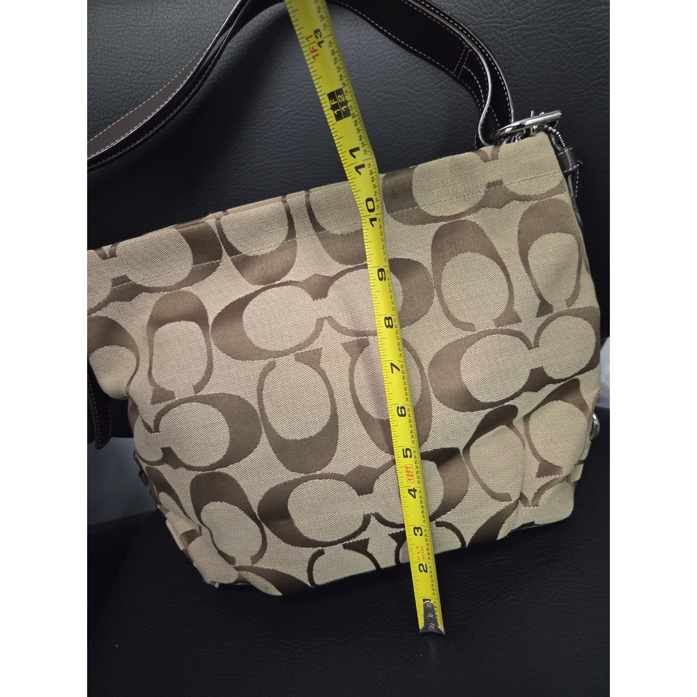 Coach Signature Canvas Hobo Shoulder Bag Crossbody Purse Logo Brown - Picture 5 of 16